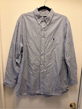 Polo Ralph Lauren Blue White Striped Classic Fit Button Down Shirt Men's Size 17